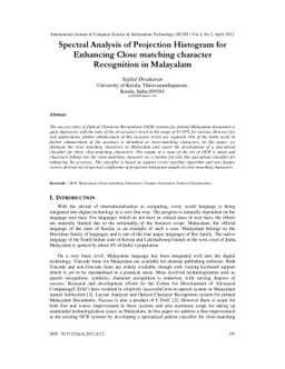 Spectral Analysis of Projection Histogram for Enhancing Close matching
  character Recognition in Malayalam
