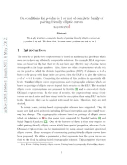 On conditions for ρ-value is 1 or not of complete family of
  pairing-friendly elliptic curves