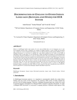 Discrimination of English to other Indian languages (Kannada and Hindi)
  for OCR system