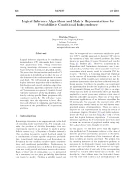 Logical Inference Algorithms and Matrix Representations for
  Probabilistic Conditional Independence