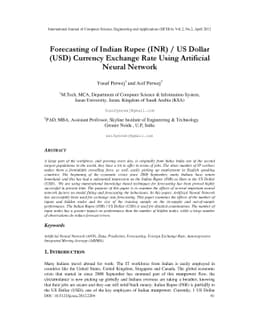 Forecasting of Indian Rupee (INR) / US Dollar (USD) Currency Exchange
  Rate Using Artificial Neural Network