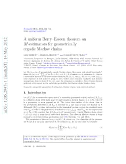 A uniform Berry--Esseen theorem on $M$-estimators for geometrically
  ergodic Markov chains
