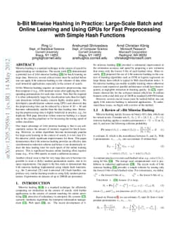 b-Bit Minwise Hashing in Practice: Large-Scale Batch and Online Learning
  and Using GPUs for Fast Preprocessing with Simple Hash Functions