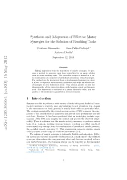 Synthesis and Adaptation of Effective Motor Synergies for the Solution
  of Reaching Tasks