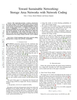 Toward Sustainable Networking: Storage Area Networks with Network Coding