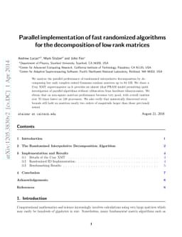 Parallel implementation of fast randomized algorithms for the
  decomposition of low rank matrices