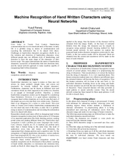 Machine Recognition of Hand Written Characters using Neural Networks