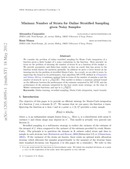 Minimax Number of Strata for Online Stratified Sampling given Noisy
  Samples