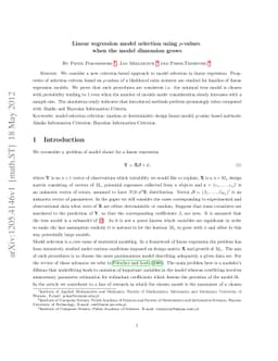 Linear regression model selection using p-values when the model
  dimension grows