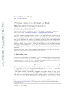 Optimal hypothesis testing for high dimensional covariance matrices
