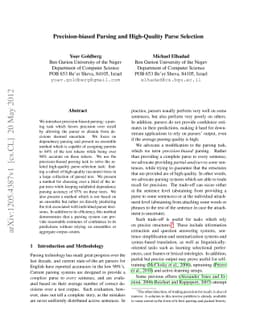 Precision-biased Parsing and High-Quality Parse Selection