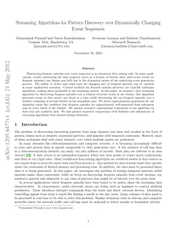Streaming Algorithms for Pattern Discovery over Dynamically Changing
  Event Sequences