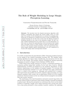 The Role of Weight Shrinking in Large Margin Perceptron Learning