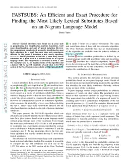 FASTSUBS: An Efficient and Exact Procedure for Finding the Most Likely
  Lexical Substitutes Based on an N-gram Language Model