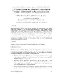 A Machine Learning Approach For Opinion Holder Extraction In Arabic
  Language