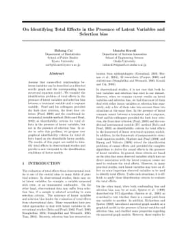 On Identifying Total Effects in the Presence of Latent Variables and
  Selection bias