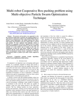 Multi-robot Cooperative Box-pushing problem using Multi-objective
  Particle Swarm Optimization Technique