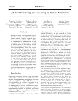 Collaborative Filtering and the Missing at Random Assumption