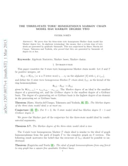 The three-state toric homogeneous Markov chain model has Markov degree
  two