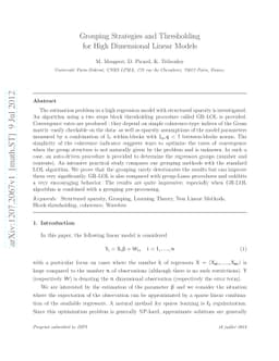 Grouping Strategies and Thresholding for High Dimensional Linear Models