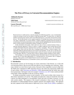 The Price of Privacy in Untrusted Recommendation Engines