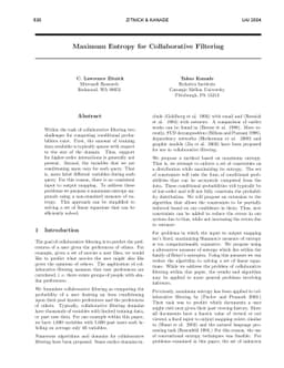 Maximum Entropy for Collaborative Filtering