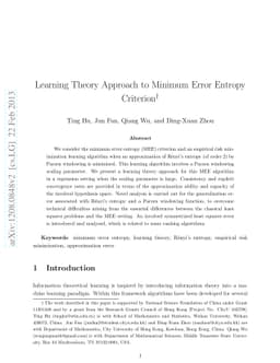 Learning Theory Approach to Minimum Error Entropy Criterion