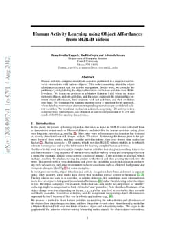 Human Activity Learning using Object Affordances from RGB-D Videos