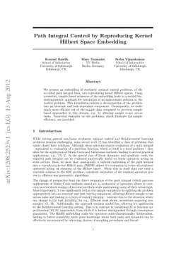 Path Integral Control by Reproducing Kernel Hilbert Space Embedding