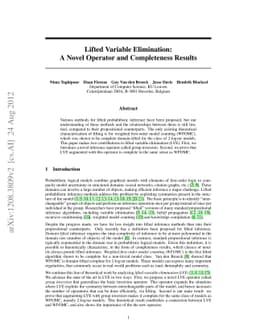 Lifted Variable Elimination: A Novel Operator and Completeness Results