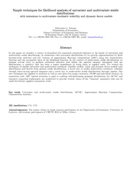 Simple techniques for likelihood analysis of univariate and multivariate
  stable distributions: with extensions to multivariate stochastic volatility
  and dynamic factor models