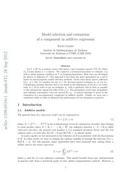 Model selection and estimation of a component in additive regression