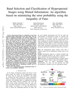 Band Selection and Classification of Hyperspectral Images using Mutual
  Information: An algorithm based on minimizing the error probability using the
  inequality of Fano