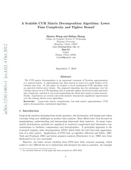 A Scalable CUR Matrix Decomposition Algorithm: Lower Time Complexity and
  Tighter Bound