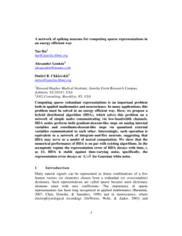 A network of spiking neurons for computing sparse representations in an
  energy efficient way