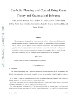 Symbolic Planning and Control Using Game Theory and Grammatical
  Inference