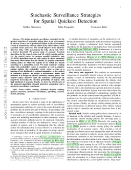 Stochastic Surveillance Strategies for Spatial Quickest Detection