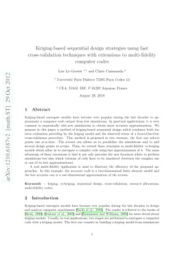 Kriging-based sequential design strategies using fast cross-validation
  techniques with extensions to multi-fidelity computer codes