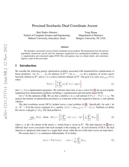 Proximal Stochastic Dual Coordinate Ascent