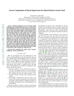 Secure Computation of Top-K Eigenvectors for Shared Matrices in the
  Cloud