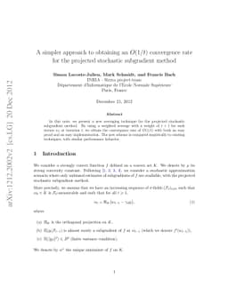 A simpler approach to obtaining an O(1/t) convergence rate for the
  projected stochastic subgradient method