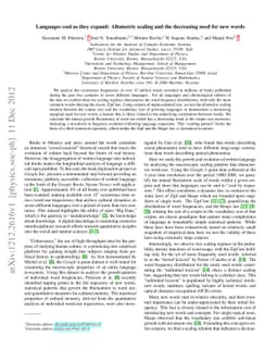 Languages cool as they expand: Allometric scaling and the decreasing
  need for new words