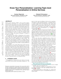 Know Your Personalization: Learning Topic level Personalization in
  Online Services