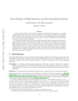 Linear Bandits in High Dimension and Recommendation Systems