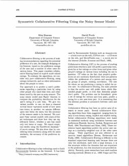 Symmetric Collaborative Filtering Using the Noisy Sensor Model