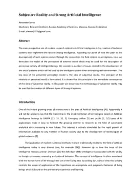 Subjective Reality and Strong Artificial Intelligence