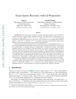 Exact Sparse Recovery with L0 Projections