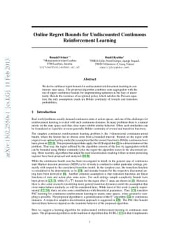 Online Regret Bounds for Undiscounted Continuous Reinforcement Learning