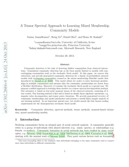 A Tensor Approach to Learning Mixed Membership Community Models