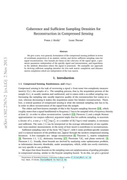 Coherence and sufficient sampling densities for reconstruction in
  compressed sensing